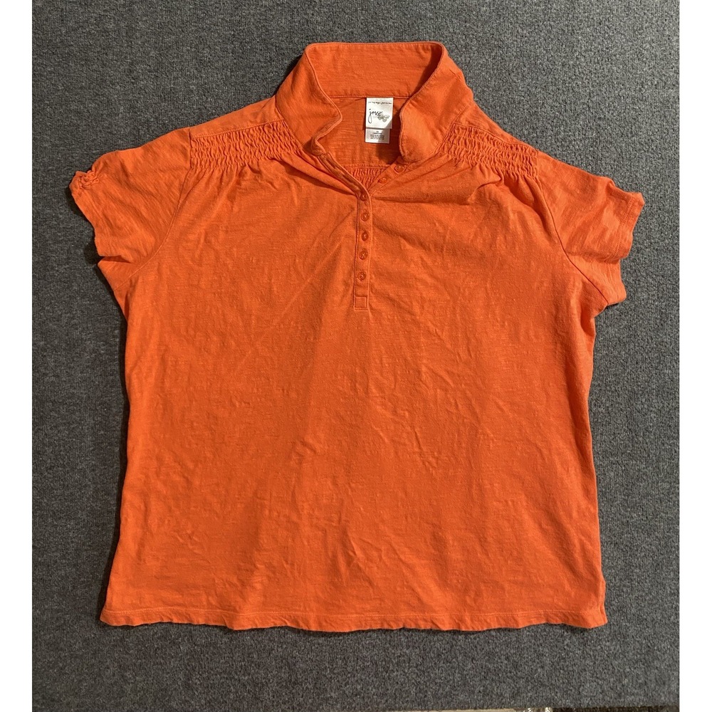 Just My Size Womens Orange Smocked Henley Knit Blouse Top 2X 18W/20W JM9221